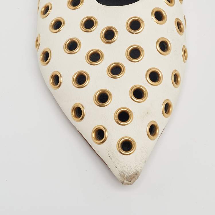 Pre Owned Celine Off-White Leather Eyelet Detail Ballet Flats Size 40