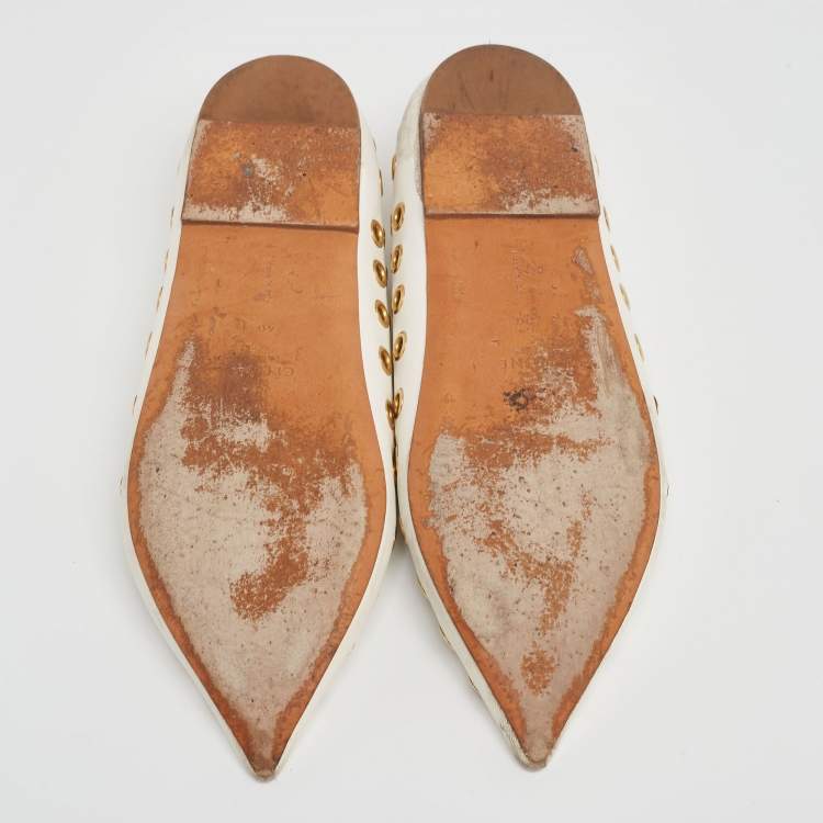 Pre Owned Celine Off-White Leather Eyelet Detail Ballet Flats Size 40