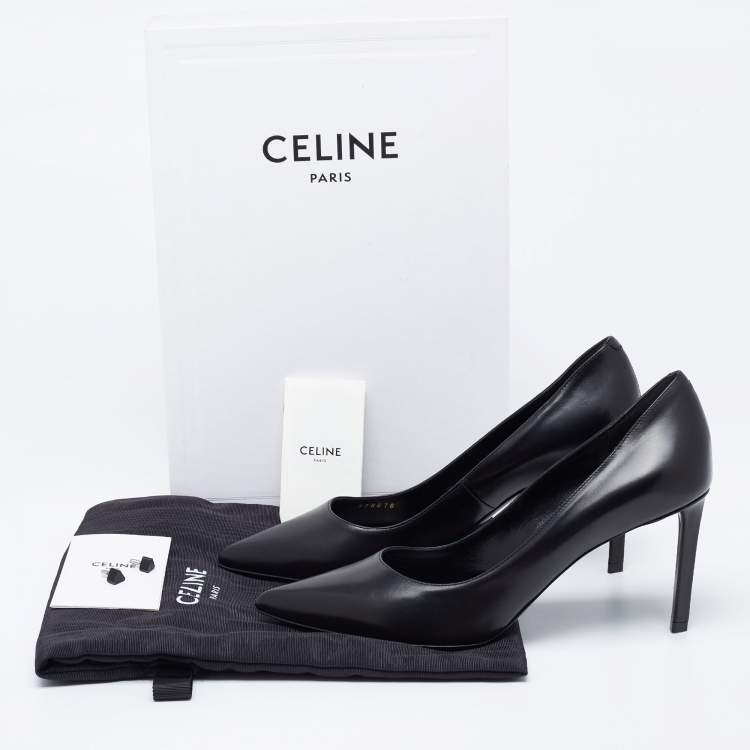 Pre Owned Celine Black Leather Pointed Toe Pumps Size 38