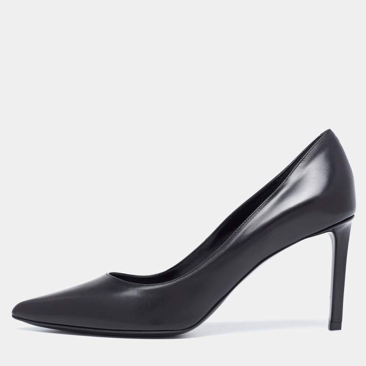Pre Owned Celine Black Leather Pointed Toe Pumps Size 38