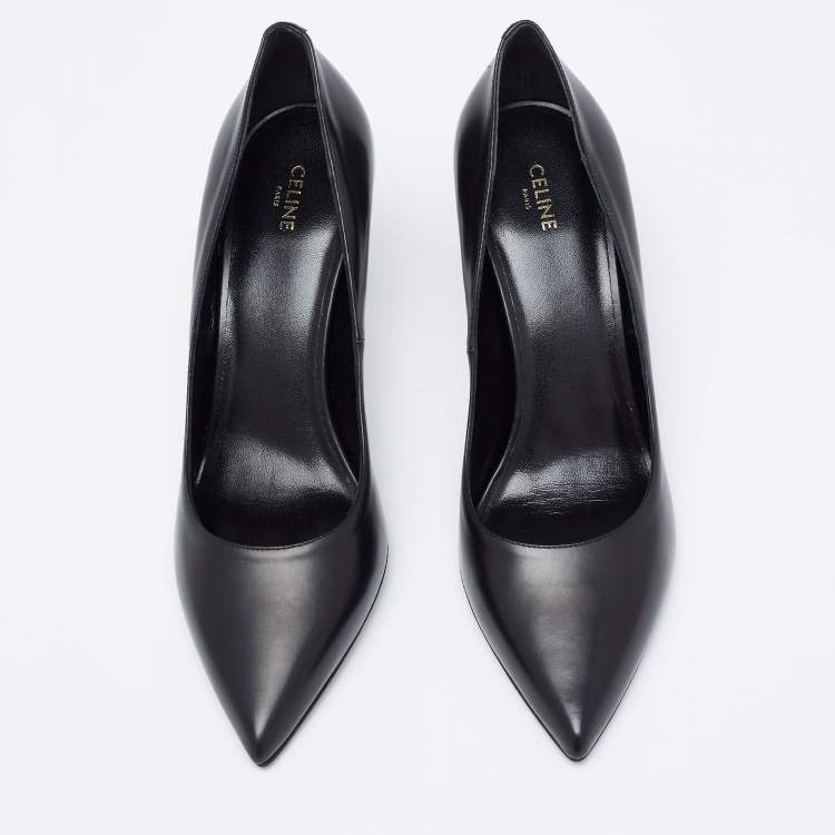 Pre Owned Celine Black Leather Pointed Toe Pumps Size 38