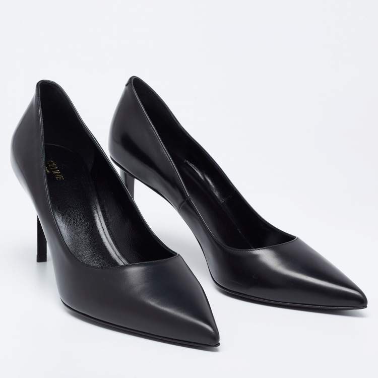 Pre Owned Celine Black Leather Pointed Toe Pumps Size 38