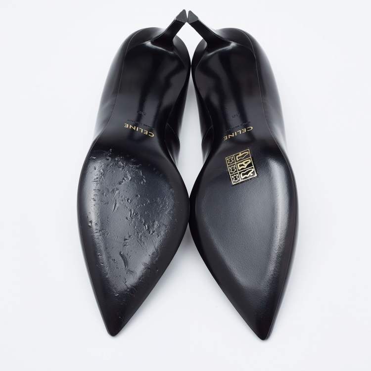 Pre Owned Celine Black Leather Pointed Toe Pumps Size 38