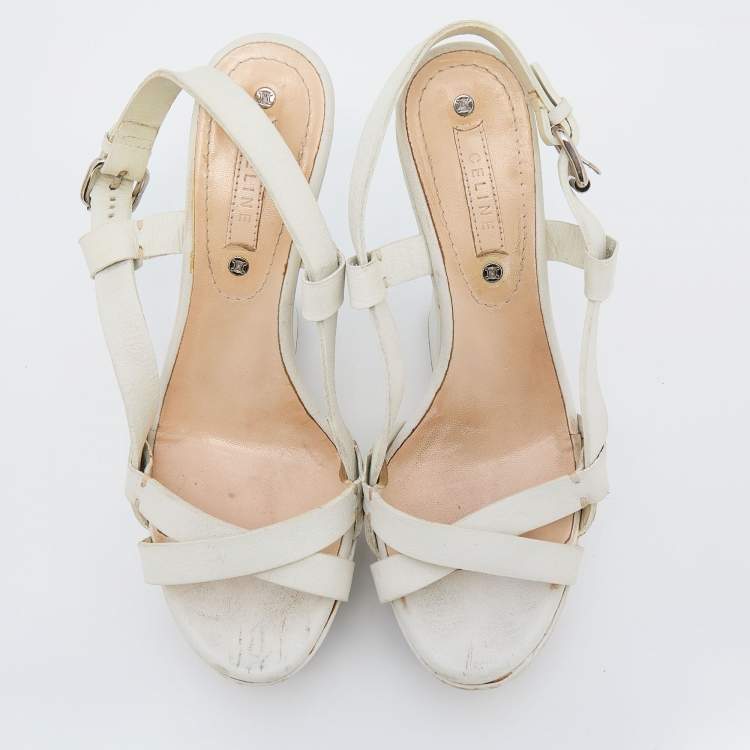 Pre Owned Celine White Leather Strappy Platform Sandals Size 37