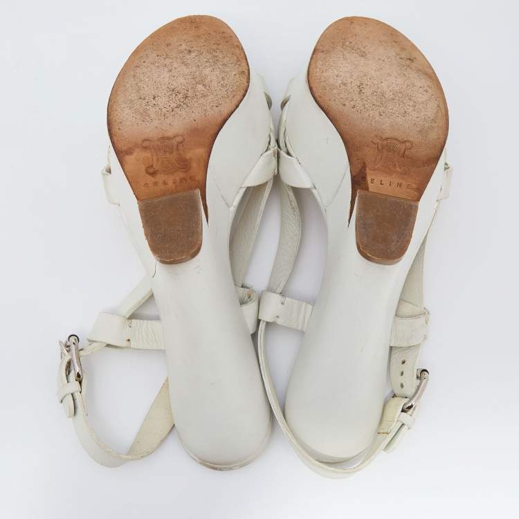 Pre Owned Celine White Leather Strappy Platform Sandals Size 37