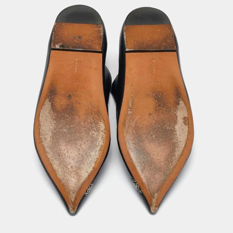 Pre Owned Celine Black Leather V Neck Pointed Toe Flats Size 36.5