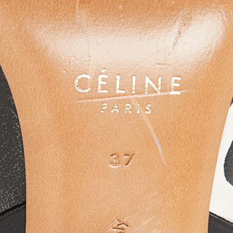 Pre Owned Celine Black/White Leather  Slingback Sandals Size 37