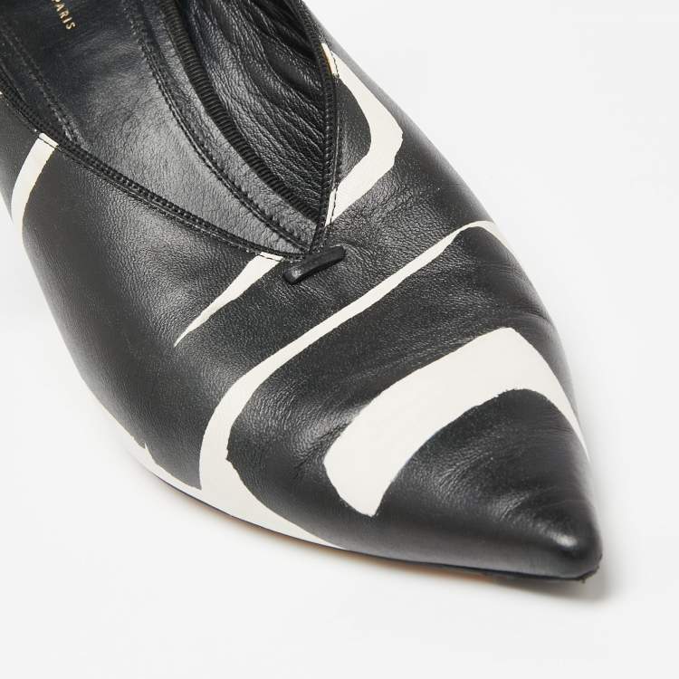 Pre Owned Celine Black/White Leather  Slingback Sandals Size 37