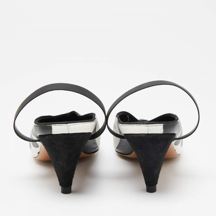 Pre Owned Celine Black/White Leather  Slingback Sandals Size 37