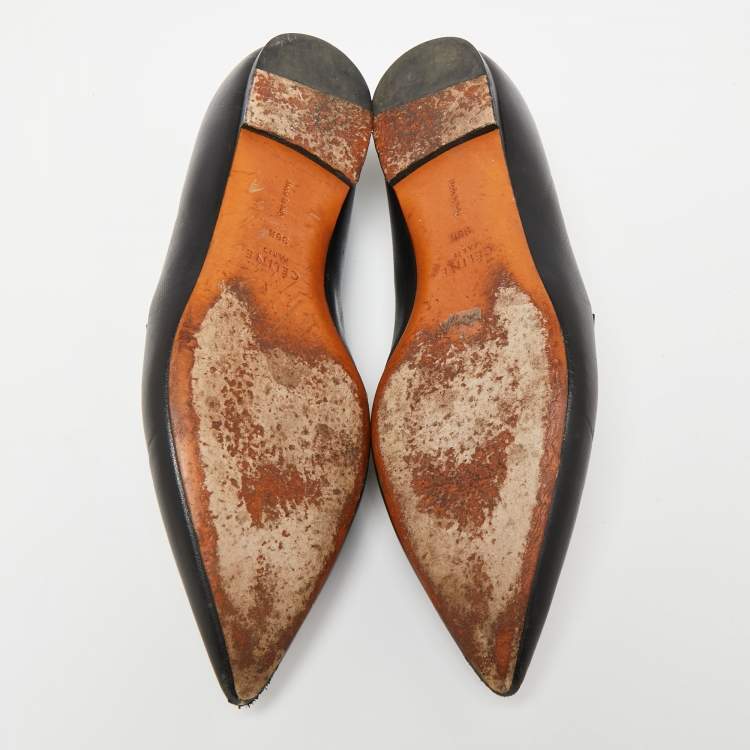 Pre Owned Celine Black/Brown Python Embossed And Leather Slip On Loafers Size 38.5    