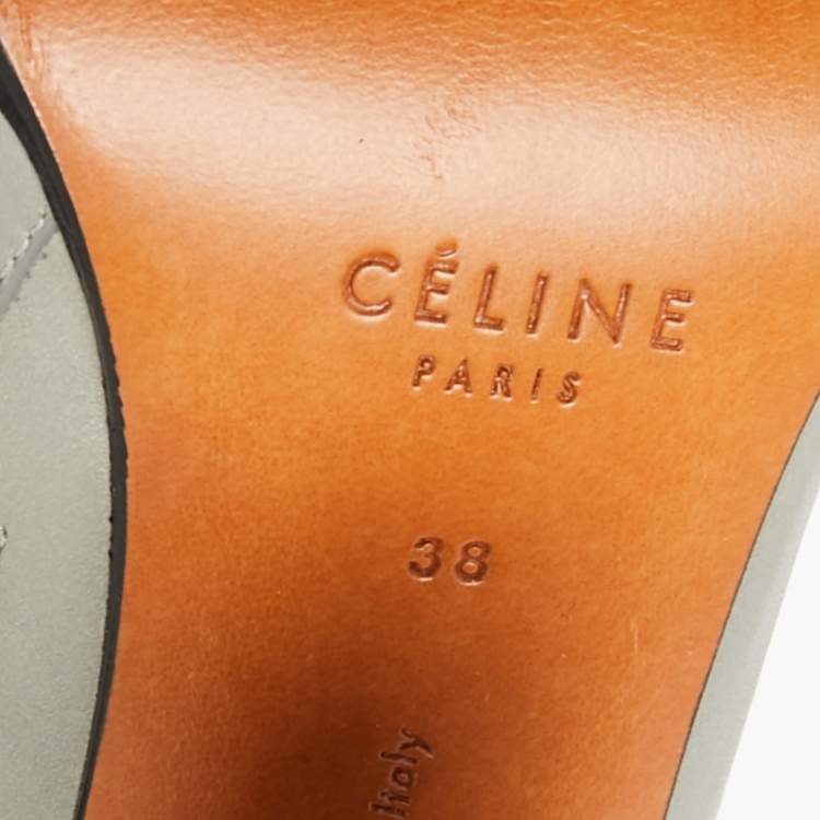 Pre Owned Celine Grey Leather Zip Up Ankle Boots Size 38