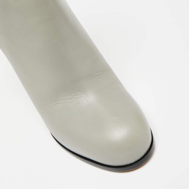 Pre Owned Celine Grey Leather Zip Up Ankle Boots Size 38