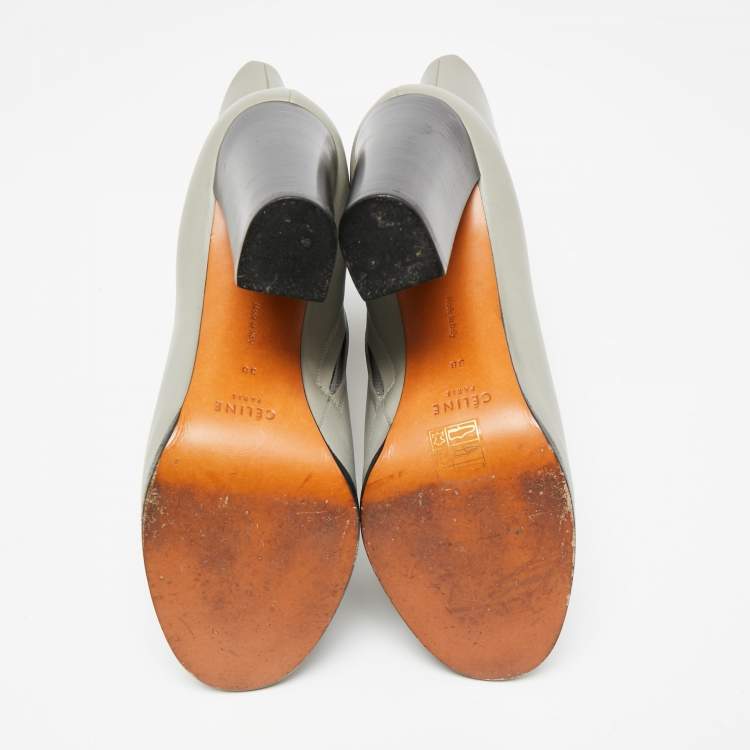 Pre Owned Celine Grey Leather Zip Up Ankle Boots Size 38