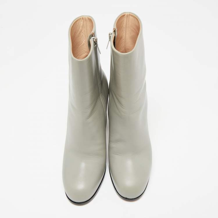 Pre Owned Celine Grey Leather Zip Up Ankle Boots Size 38