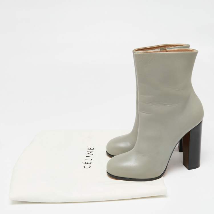 Pre Owned Celine Grey Leather Zip Up Ankle Boots Size 38