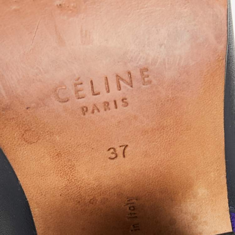 Pre Owned Celine Navy Blue Leather Square Toe Slingback Pumps Size 37
