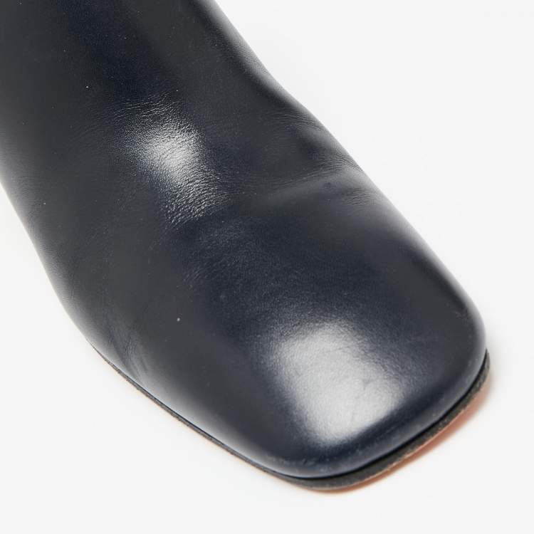 Pre Owned Celine Navy Blue Leather Square Toe Slingback Pumps Size 37