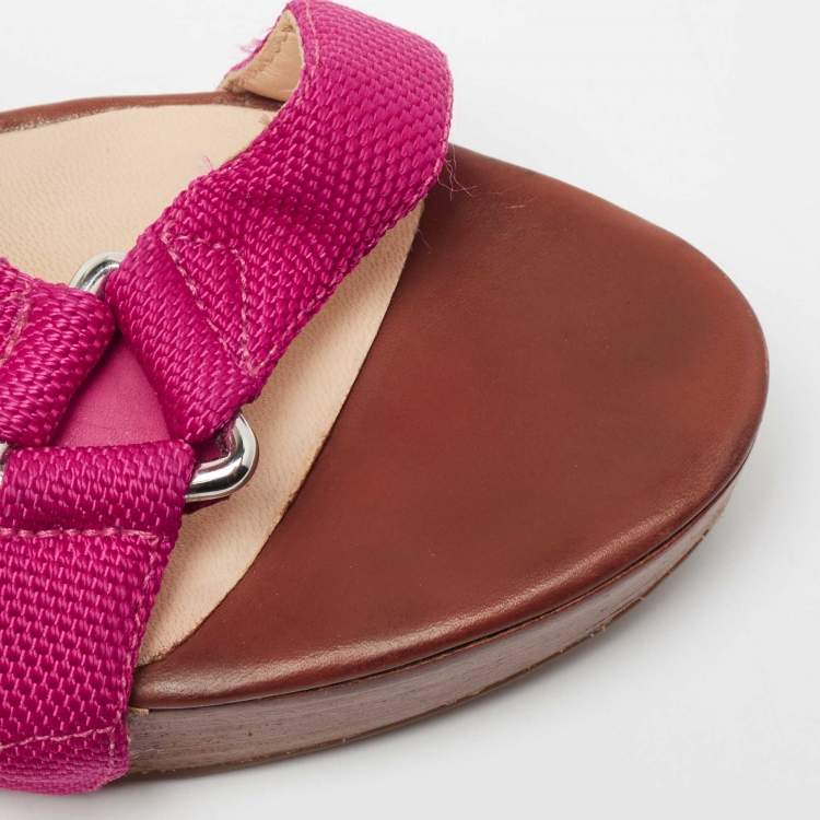 Pre Owned Céline Pink Canvas T-Strap Wedge Slingback Sandals Size 39