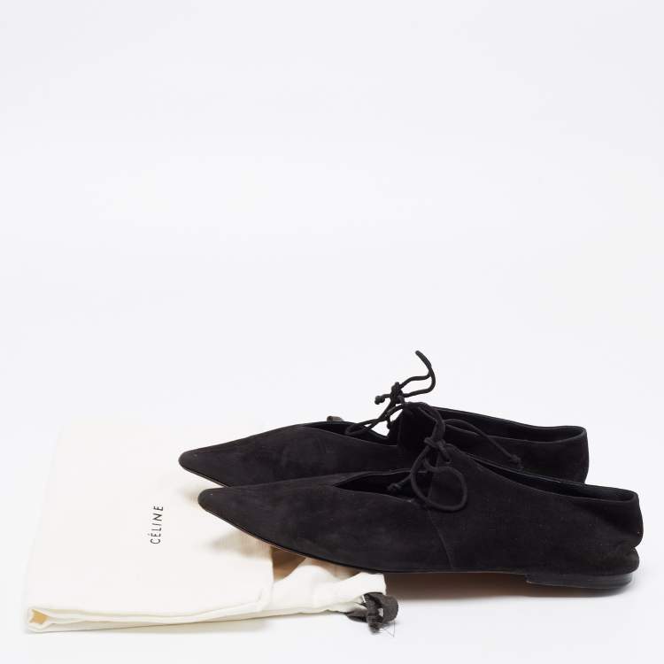 Pre Owned Celine Black Suede Babouche Pointed Toe Ballet Flats Size 37