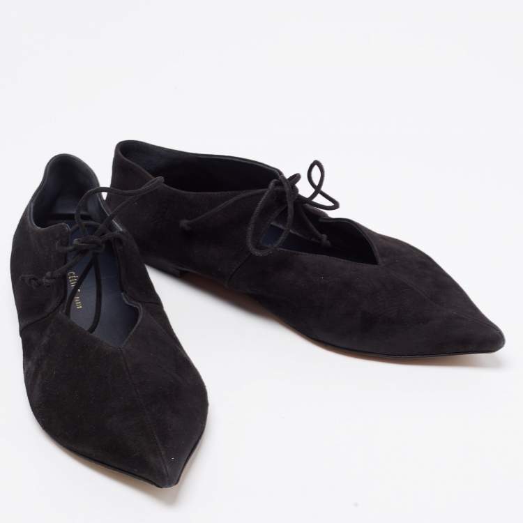 Pre Owned Celine Black Suede Babouche Pointed Toe Ballet Flats Size 37