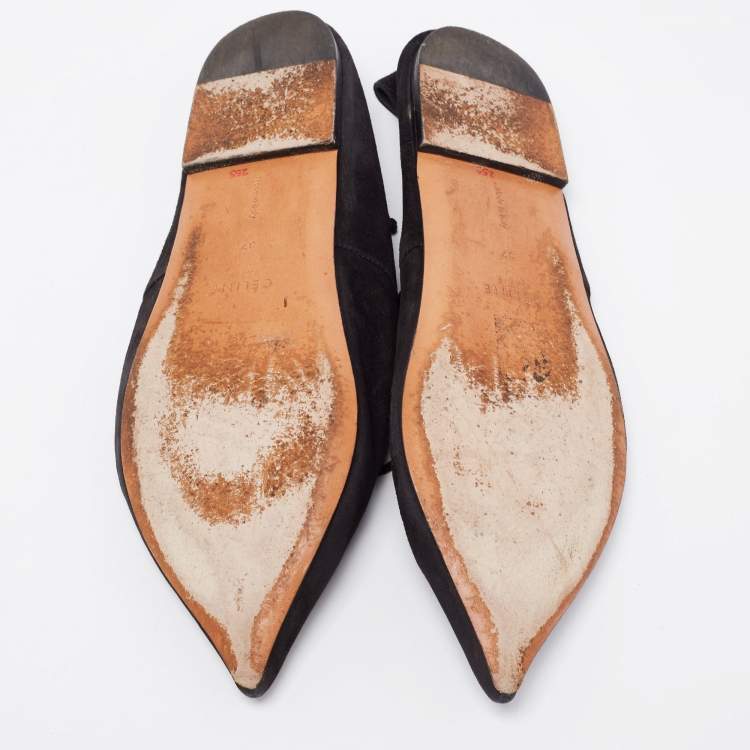 Pre Owned Celine Black Suede Babouche Pointed Toe Ballet Flats Size 37