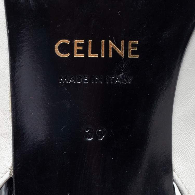 Pre Owned Celine White/Black Patent and Leather Sharp Slingback Pumps Size 39
