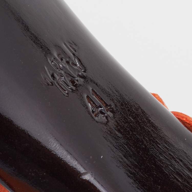 Pre Owned Celine Orange Leather Studded Platform Slide Sandals Size 41