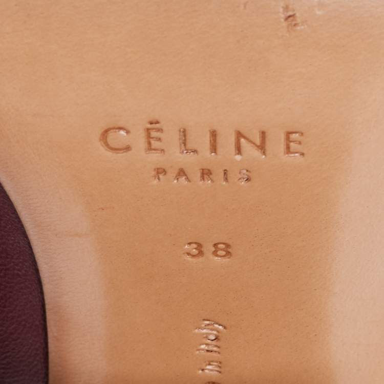 Pre Owned Celine Burgundy Leather Scrunch Block Heel Pumps Size 38