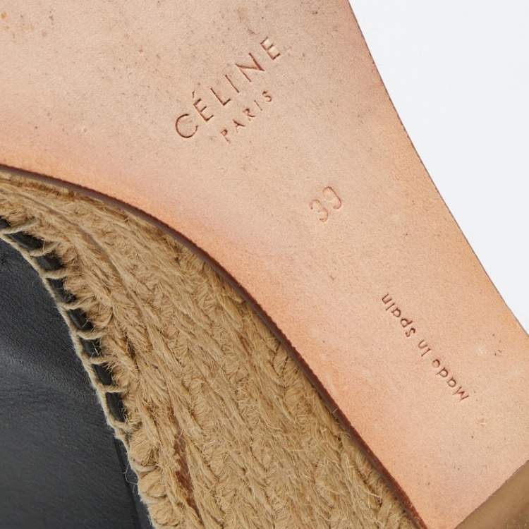 Pre Owned Celine Black Leather Open Toe Espadrilles Wedge Sandals Size 39