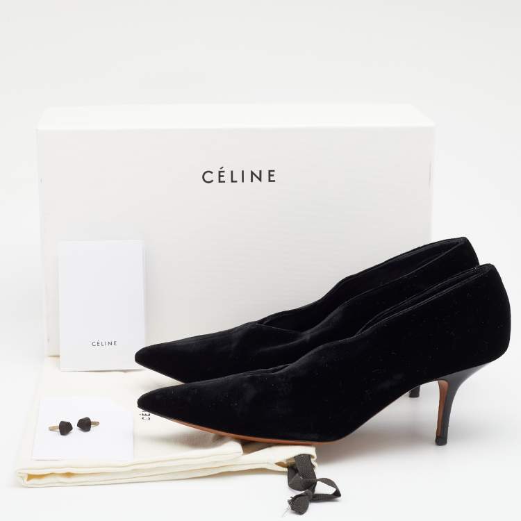 Pre Owned Celine Black Velvet V Neck Pointed Toe Pumps Size 40