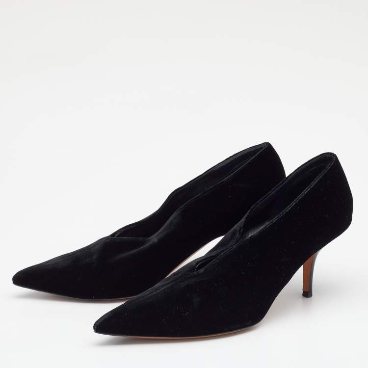 Pre Owned Celine Black Velvet V Neck Pointed Toe Pumps Size 40