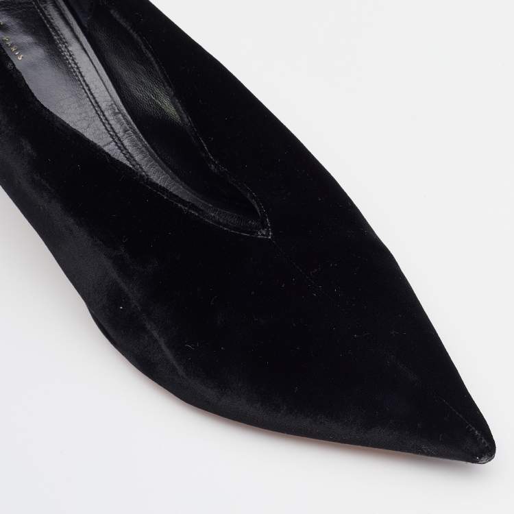 Pre Owned Celine Black Velvet V Neck Pointed Toe Pumps Size 40