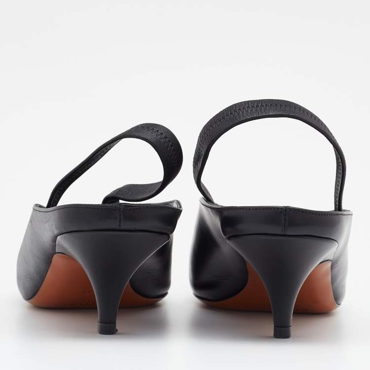 Pre Owned Celine Black Leather V Neck Slingback Sandals Size 39