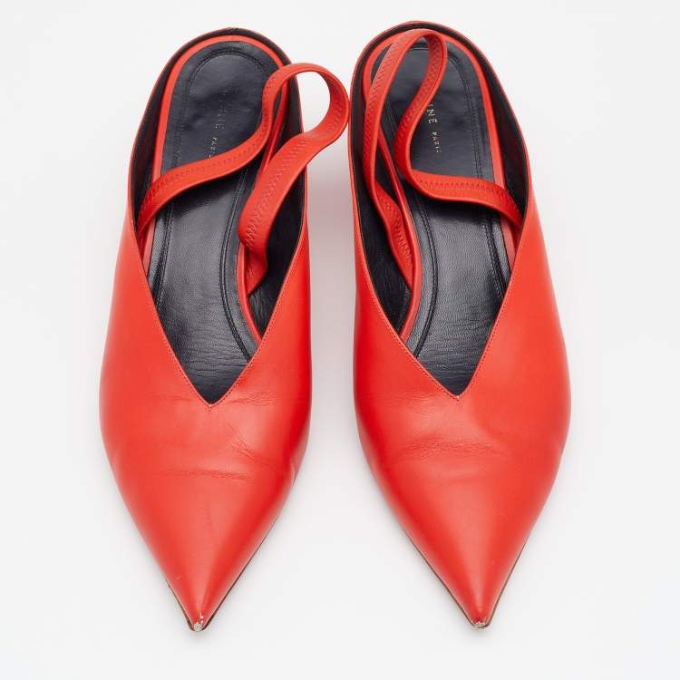 Pre Owned Celine Red Leather V Neck Slingback Sandals Size 40