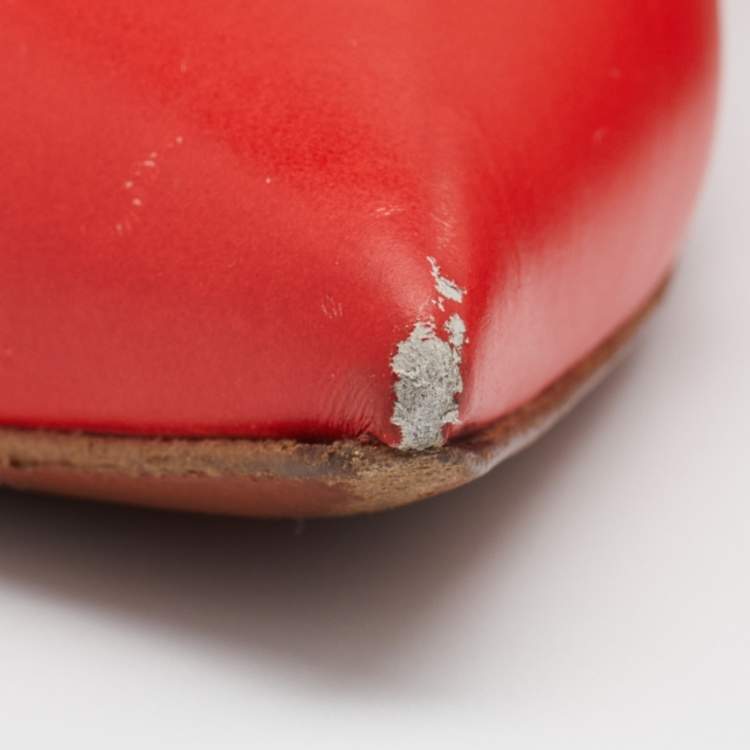 Pre Owned Celine Red Leather V Neck Slingback Sandals Size 40