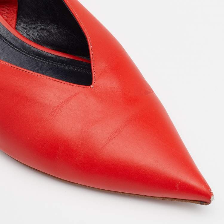 Pre Owned Celine Red Leather V Neck Slingback Sandals Size 40