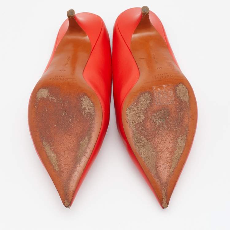 Pre Owned Celine Red Leather V Neck Slingback Sandals Size 40