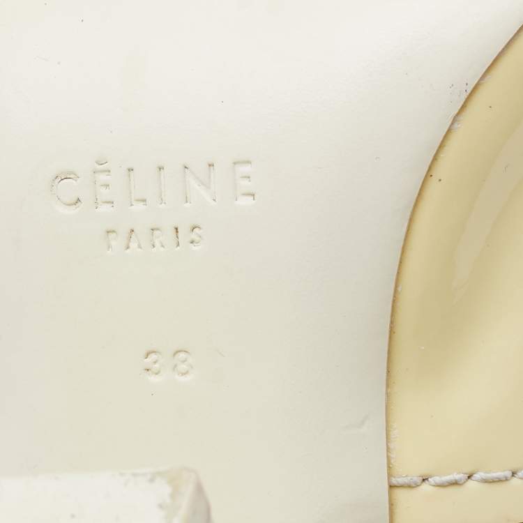 Pre Owned Celine Cream/Black Patent And Leather Slingback Sandals Size 38