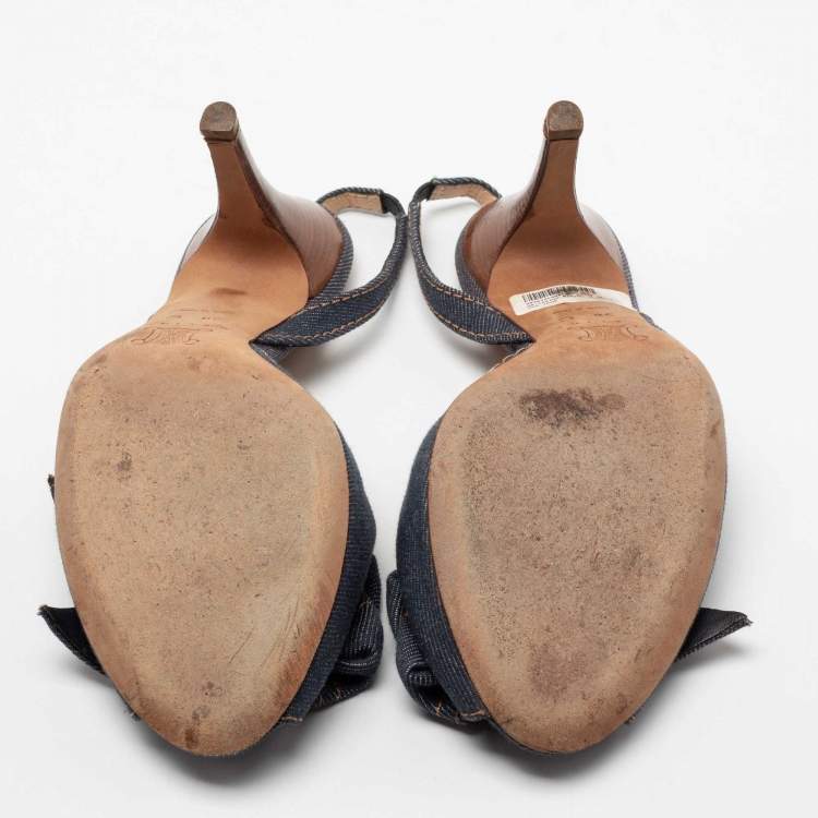Pre Owned Celine Blue Denim Bow D'orsay Peep-Toe Slingback Sandals Size 38