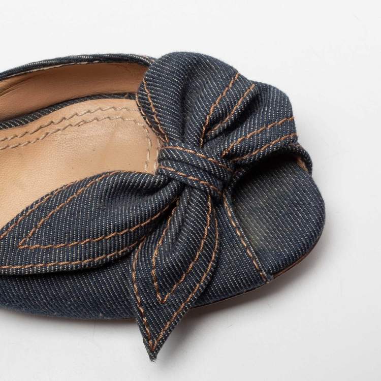Pre Owned Celine Blue Denim Bow D'orsay Peep-Toe Slingback Sandals Size 38
