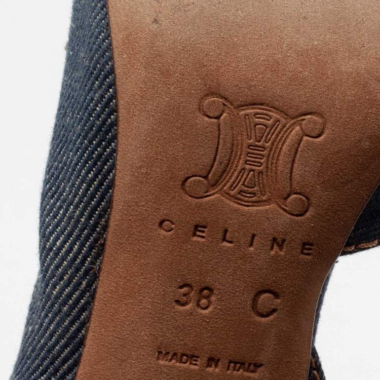 Pre Owned Celine Blue Denim Bow D'orsay Peep-Toe Slingback Sandals Size 38