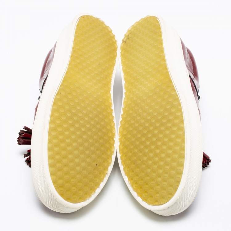 Pre Owned Celine Burgundy Patent Leather Tassel Slip-On Sneakers Size 39