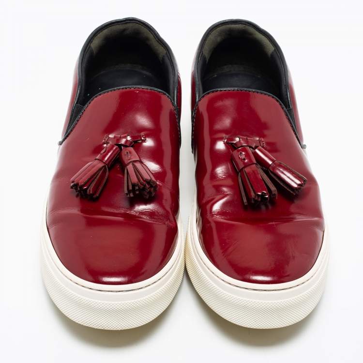Pre Owned Celine Burgundy Patent Leather Tassel Slip-On Sneakers Size 39