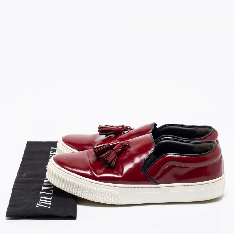 Pre Owned Celine Burgundy Patent Leather Tassel Slip-On Sneakers Size 39