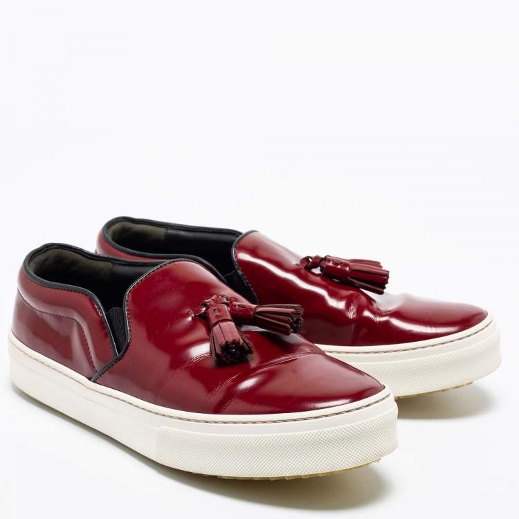Pre Owned Celine Burgundy Patent Leather Tassel Slip-On Sneakers Size 39