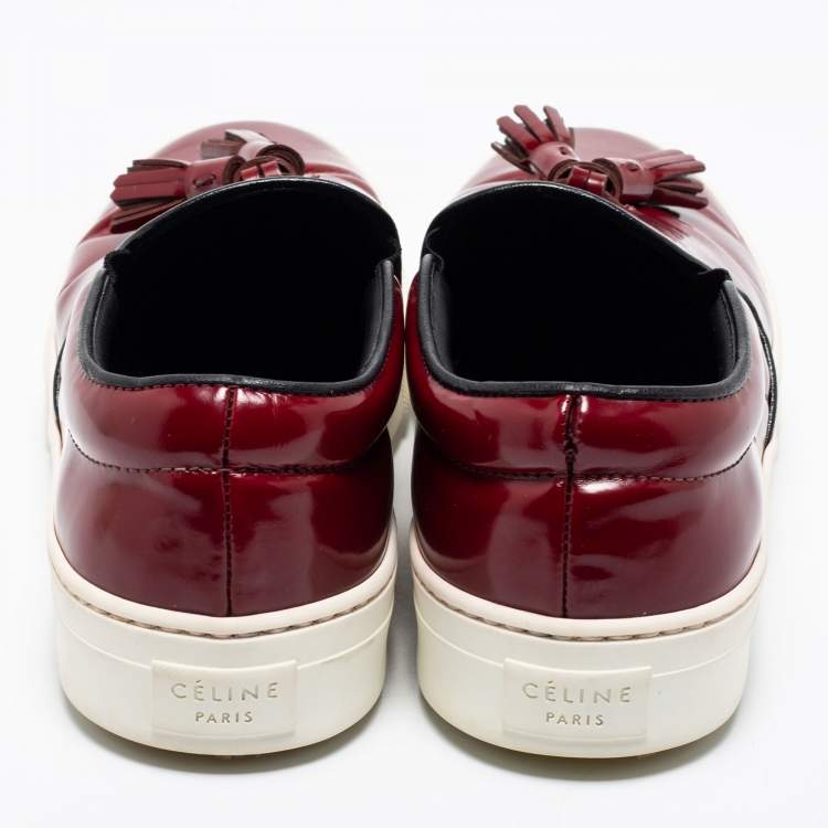 Pre Owned Celine Burgundy Patent Leather Tassel Slip-On Sneakers Size 39