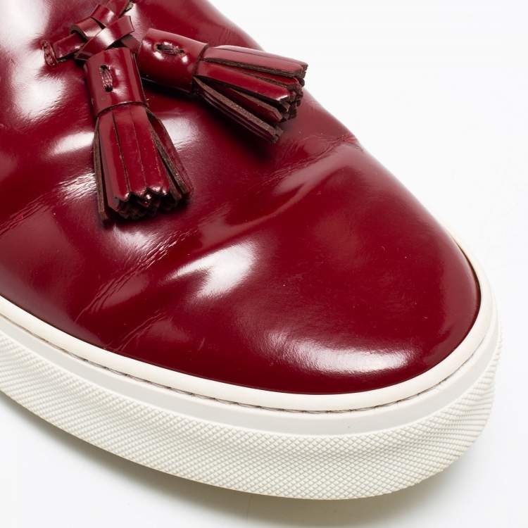 Pre Owned Celine Burgundy Patent Leather Tassel Slip-On Sneakers Size 39
