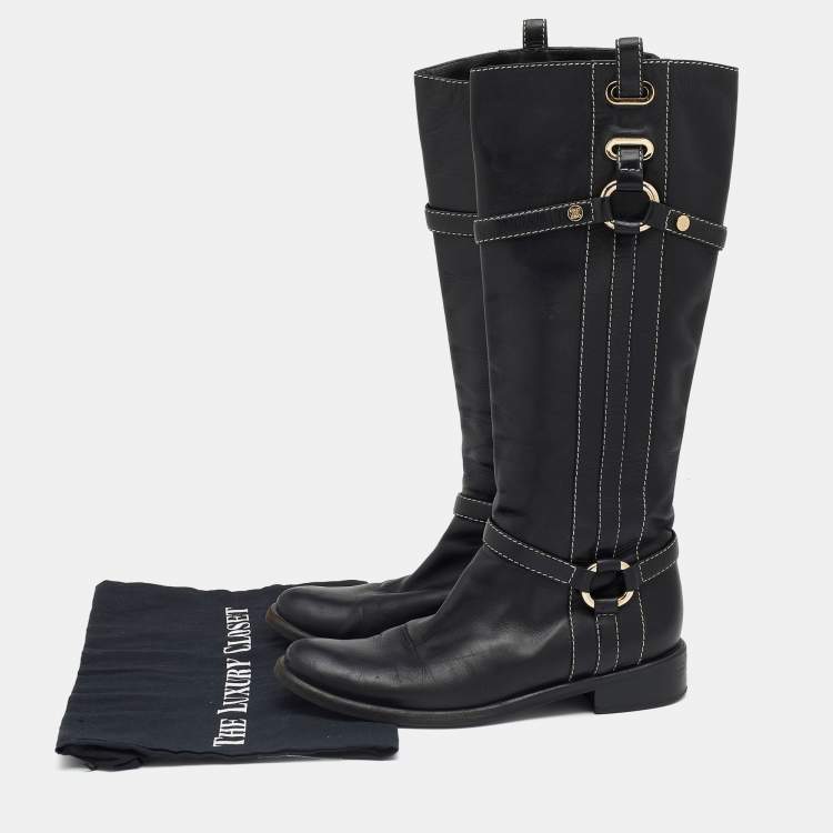 Pre Owned Celine Black Leather Mid Calf Boots Size 36