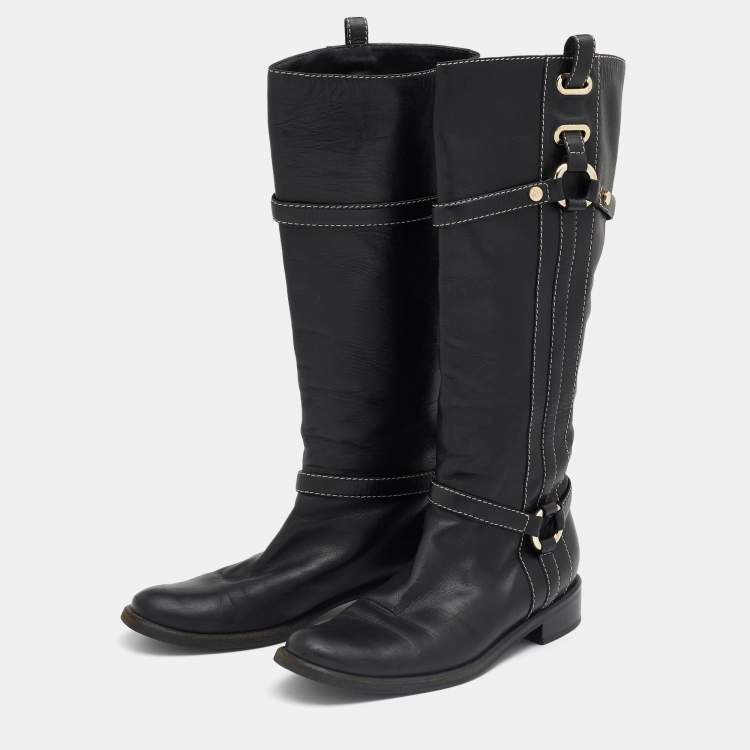 Pre Owned Celine Black Leather Mid Calf Boots Size 36