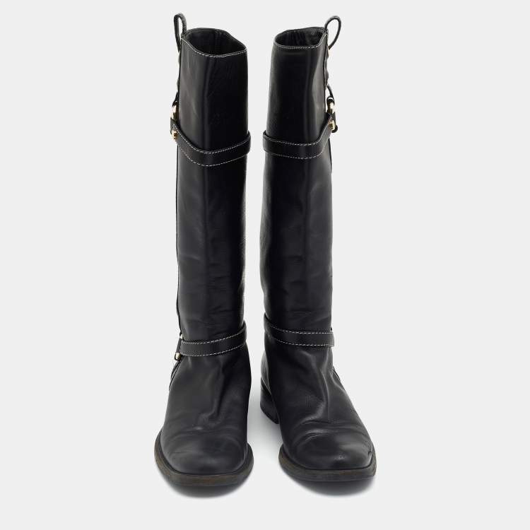 Pre Owned Celine Black Leather Mid Calf Boots Size 36